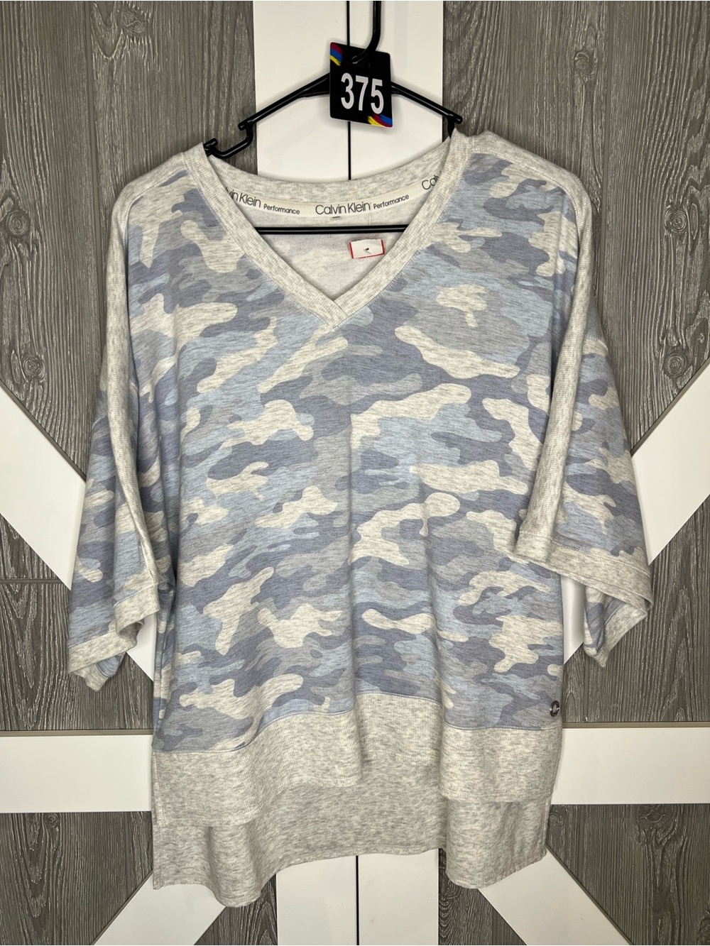 375. Calvin Klein Light Blue Camo V-Neck Pullover L/XL - Picture 1 of 6